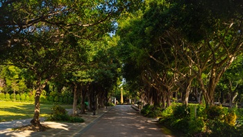 Broad, shaded boulevards provide a comfortable walking environment linking the various facilities and spaces within the park.